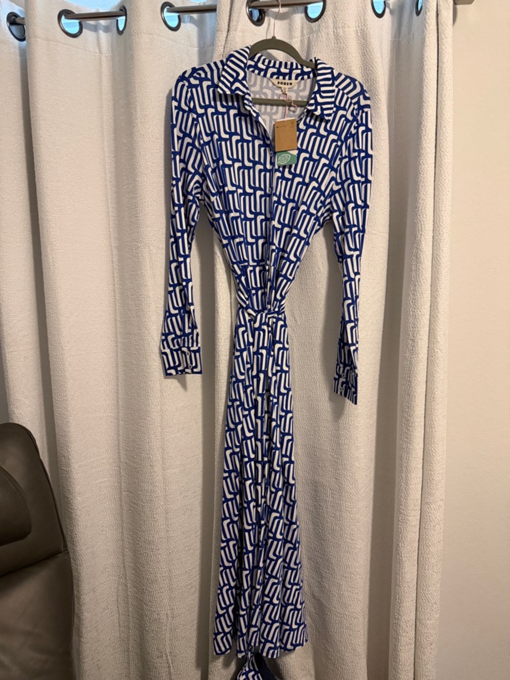 Boden Blue & White Geometric Wrap Maxi Dress
